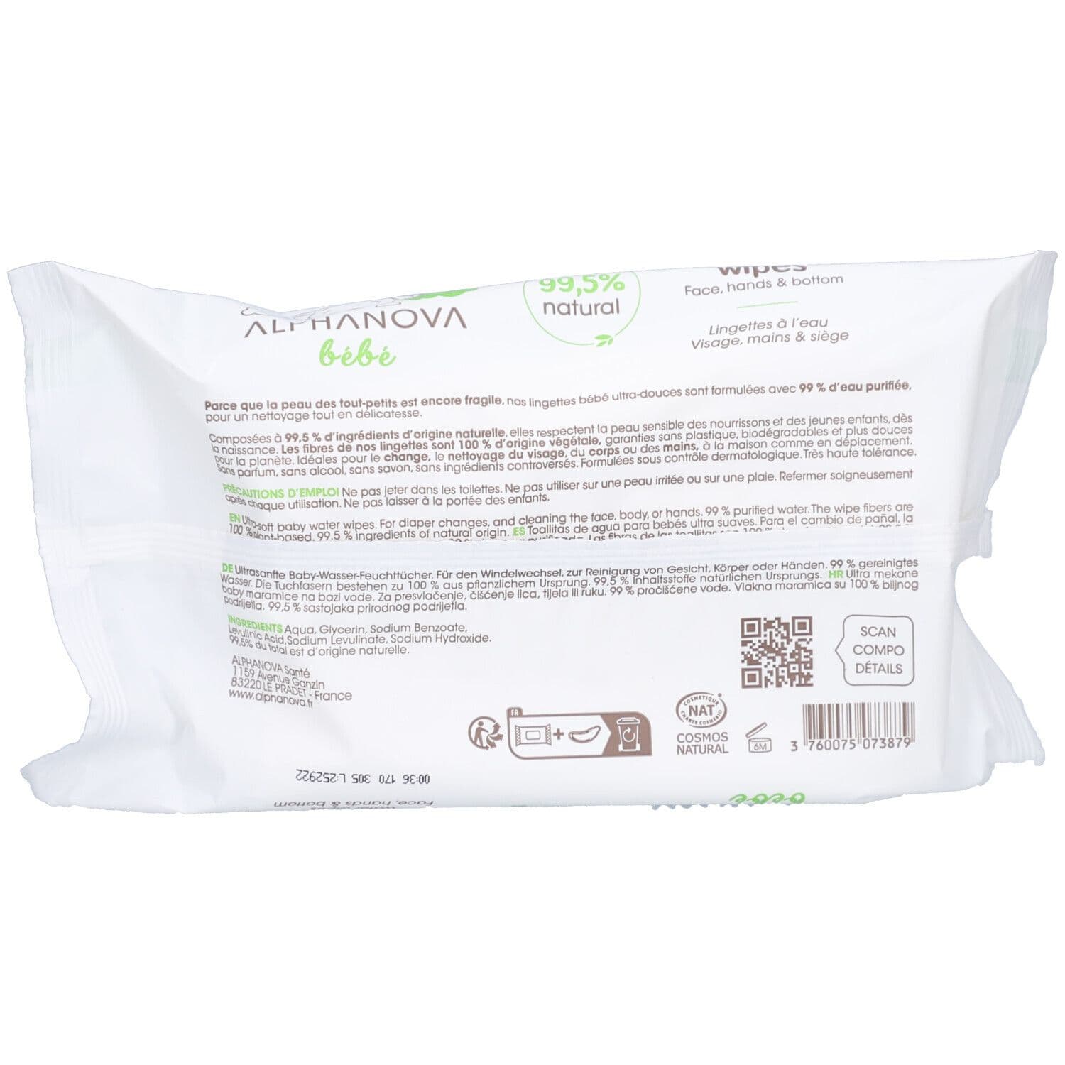 ALPHANOVA Lingettes à l’eau sans parfum – sans rinçage 1 pc(s) Lingette(S) view 2