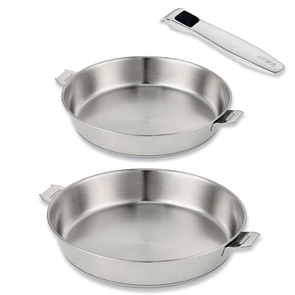 Lot 2 poêles tout inox Evolution 20 et 28 cm et manche amovible Beka