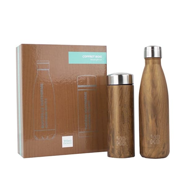 Coffret bois 1 bouteille 500 ml et 1 théière 350ml Yoko Design
