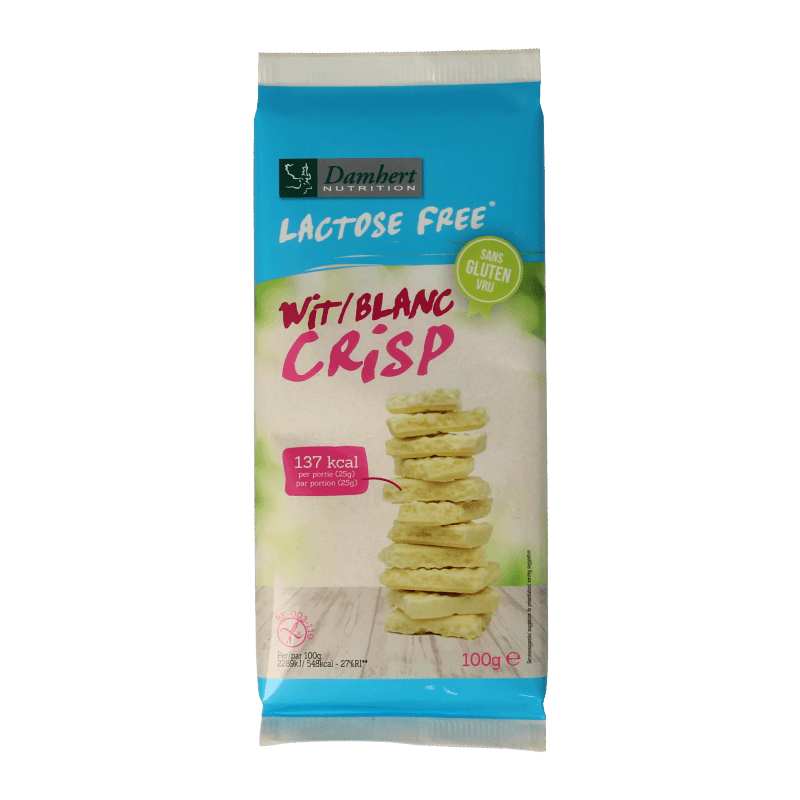 Damhert Tablette de chocolat blanc croustillant sans gluten ni lactose 100 grammes
