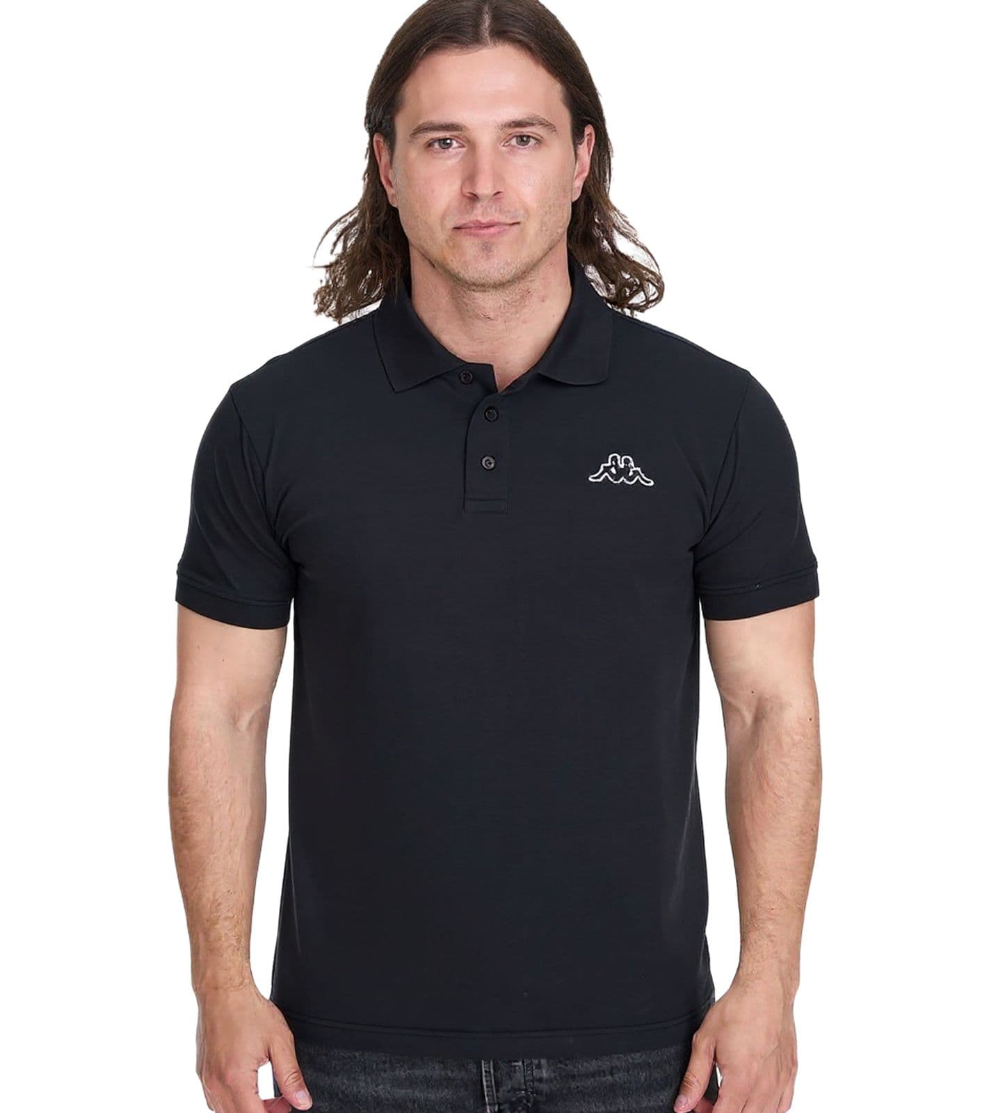 Polo Kappa en coton pour homme avec petite broderie, manches courtes, maille piquée, 303173NC A03, noir