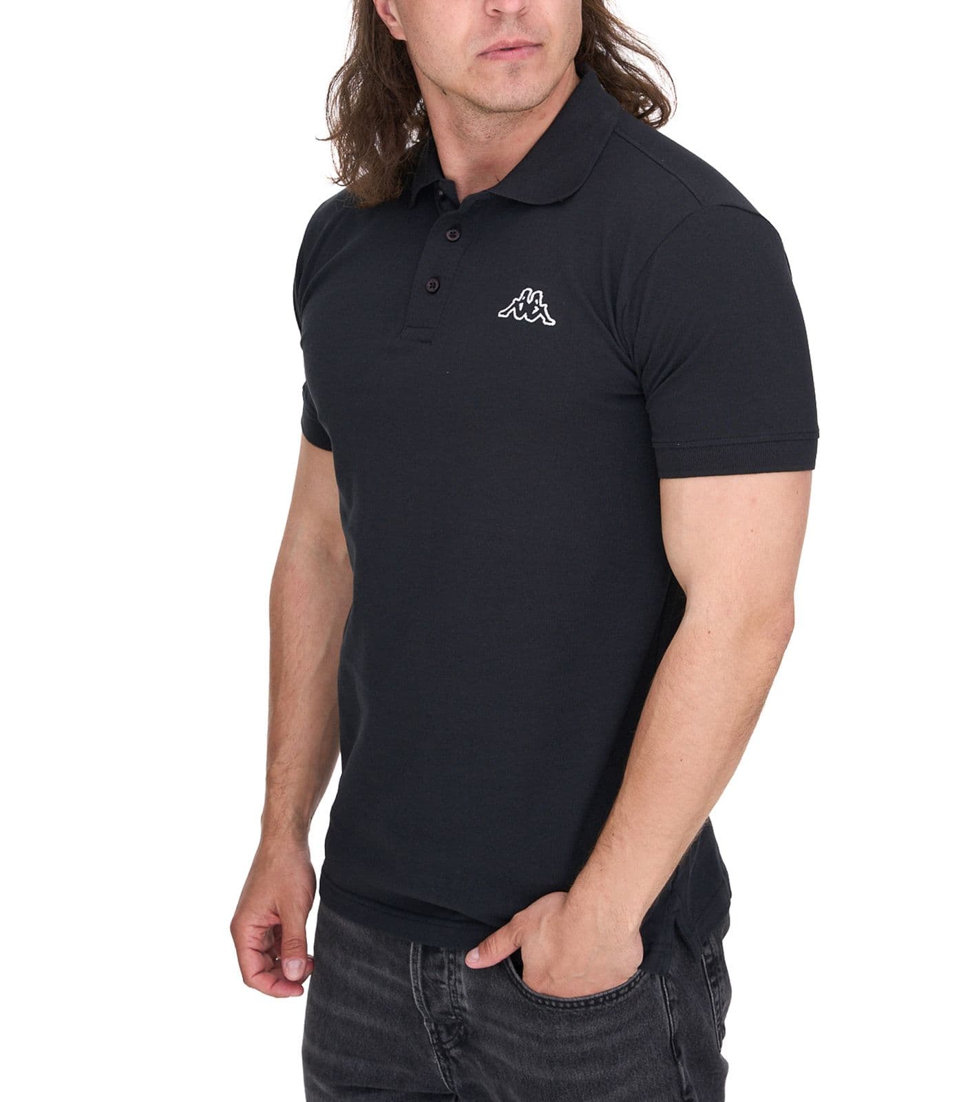 Polo Kappa en coton pour homme avec petite broderie, manches courtes, maille piquée, 303173NC A03, noir view 2