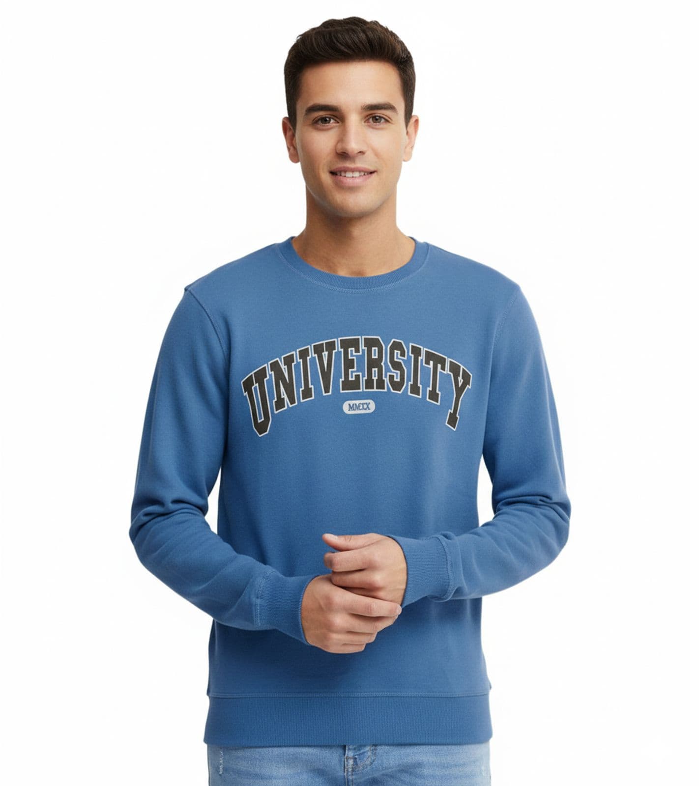Pull Davin pour homme 11 PROJECT, imprimé UNIVERSITY sur le devant, en coton, 20715943, 194039, bleu