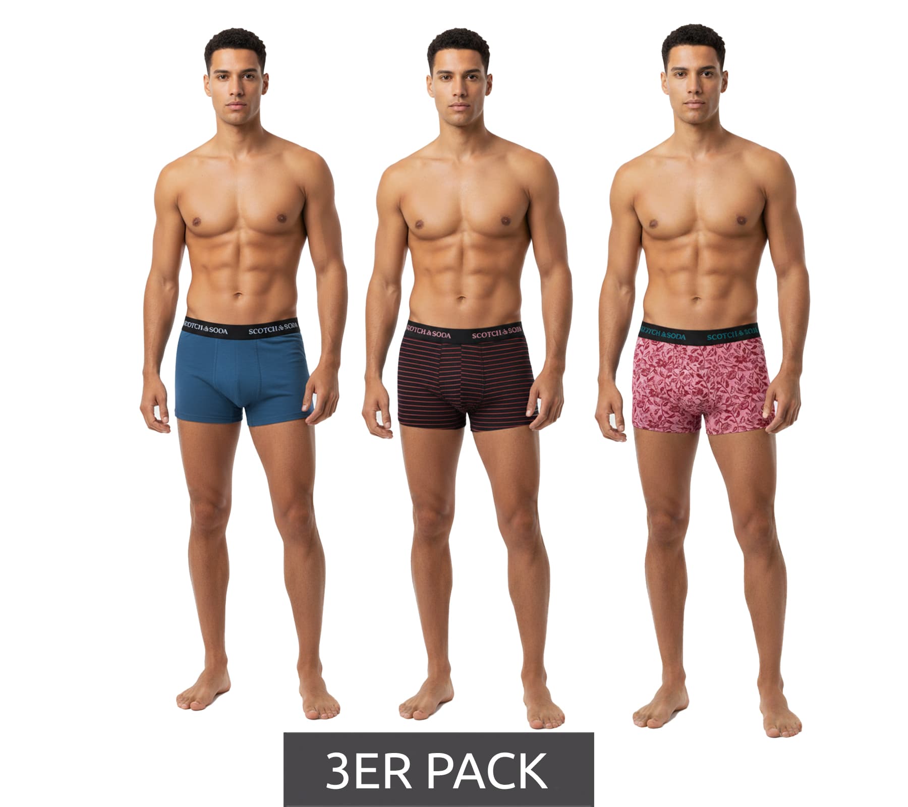 Lot de 3 boxers homme SCOTCH & SODA en coton stretch SSSP25M166645-433 Bleu/Noir/Rouge