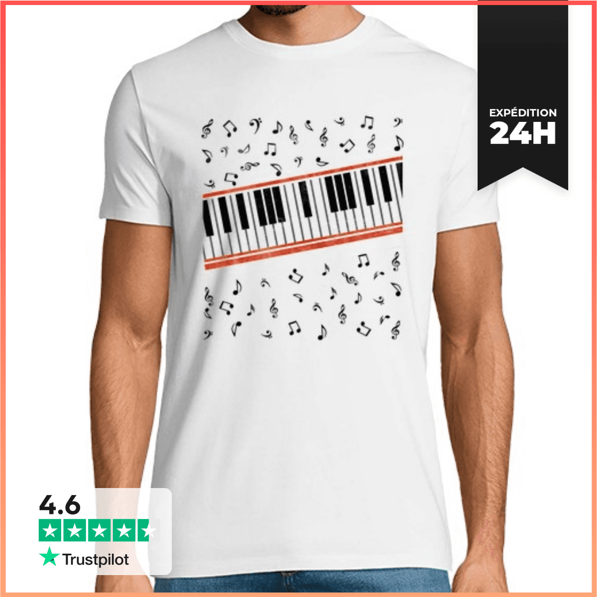 Tee Shirt Homme Manche Courte Piano
