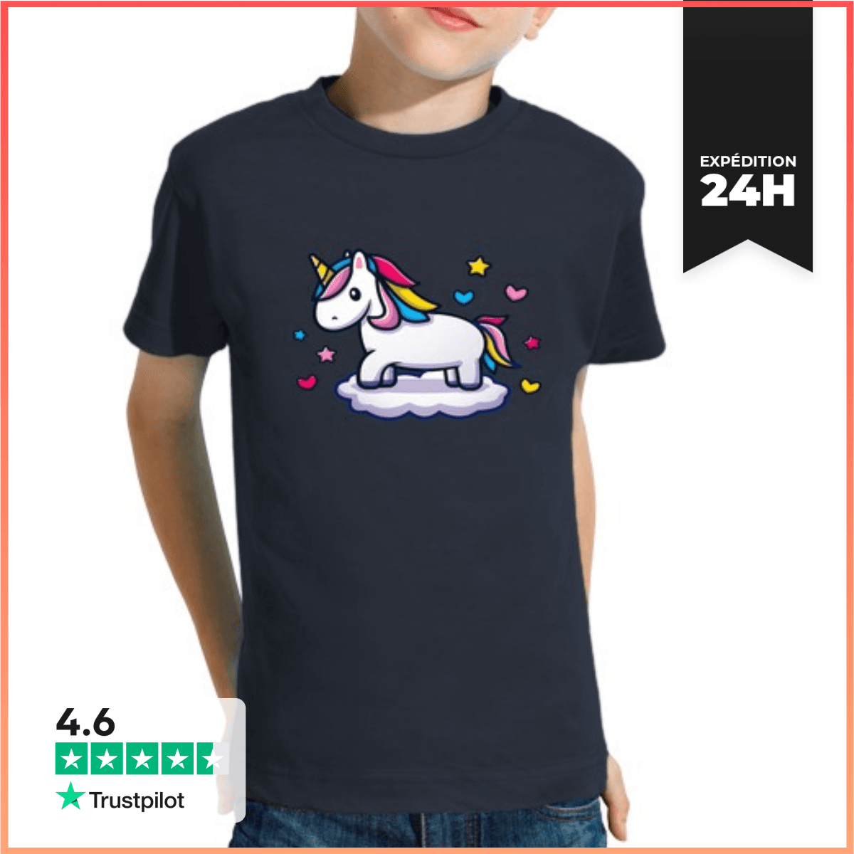 Tee Shirt Pour Enfant Manche Courte mignonne petite licorne