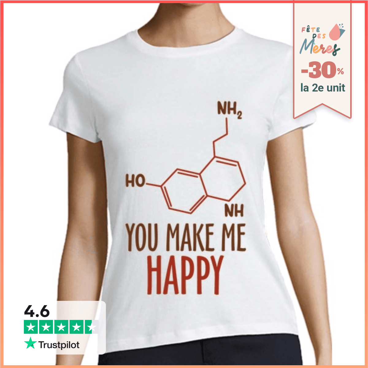 Tee Shirt Femme Classique Manches Courtes sérotonine molécule du bonheur mélatonine anxiété