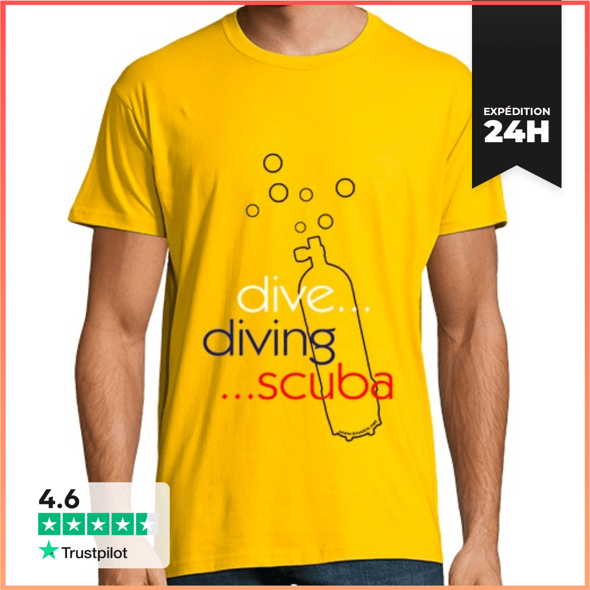 Tee Shirt Homme Manche Courte plongée plongée sous-marine