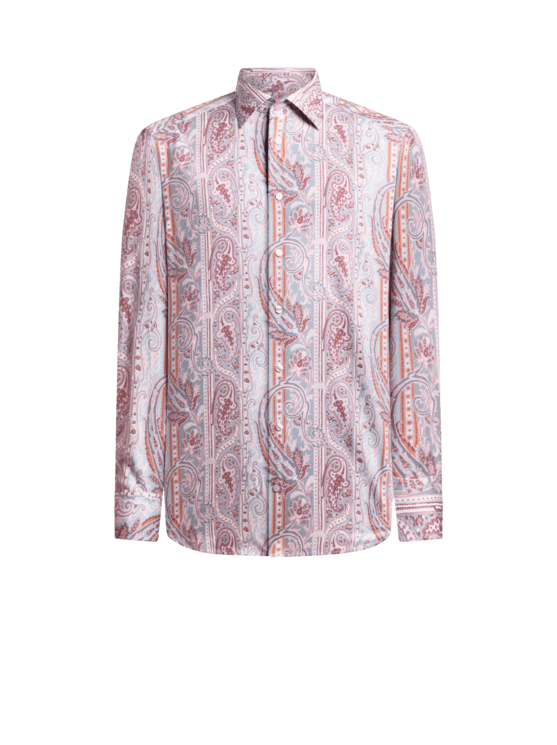 Etro, Chemise En Satin De Coton À Motif Paisley, Homme, Multicolore, Taille 44