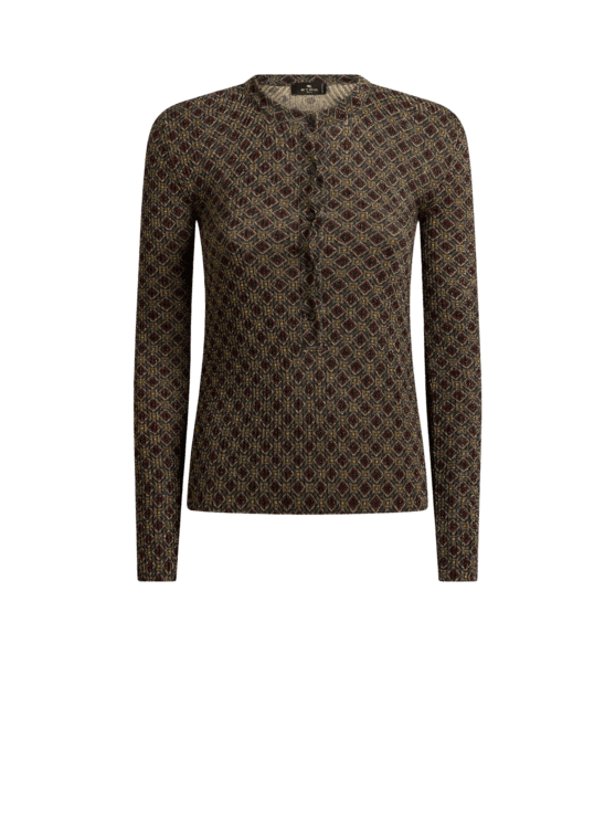 Etro, Pull Côtelé À Col Tunisien Et Micro-motif À Losanges, Femme, Vert, Taille 46
