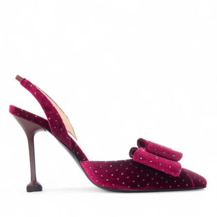 G.P. BOLOGNA - Décolleté in velluto nero con mini pois e fiocco - Couleur: Rouge,Taille: 39