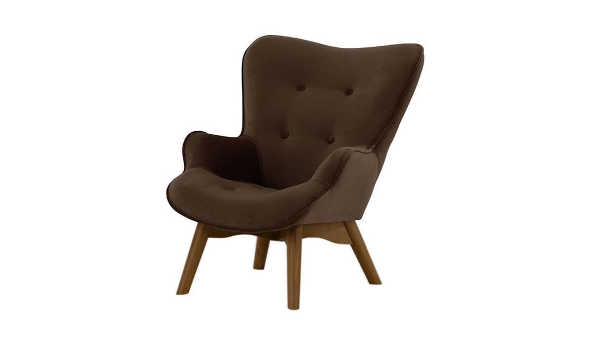 Fauteuil à oreilles pour enfants Ducan Mini Velvet, marron - Kronos 6, Couleur des pieds: Chêne foncé