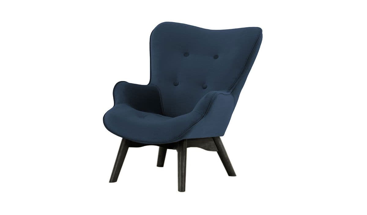 Fauteuil à oreilles pour enfants Ducan Mini Velvet, bleu foncé - Kronos 9, Couleur des pieds: Noir