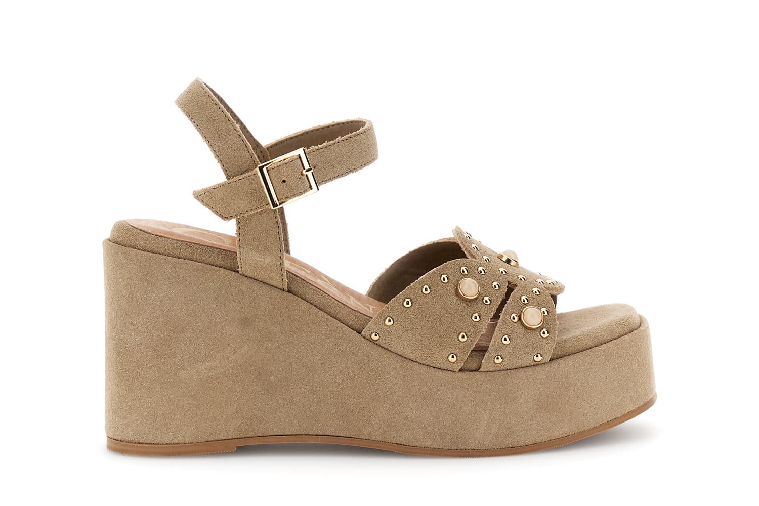 sandales compensées en daim gilda avec clous et cabochons sand 38