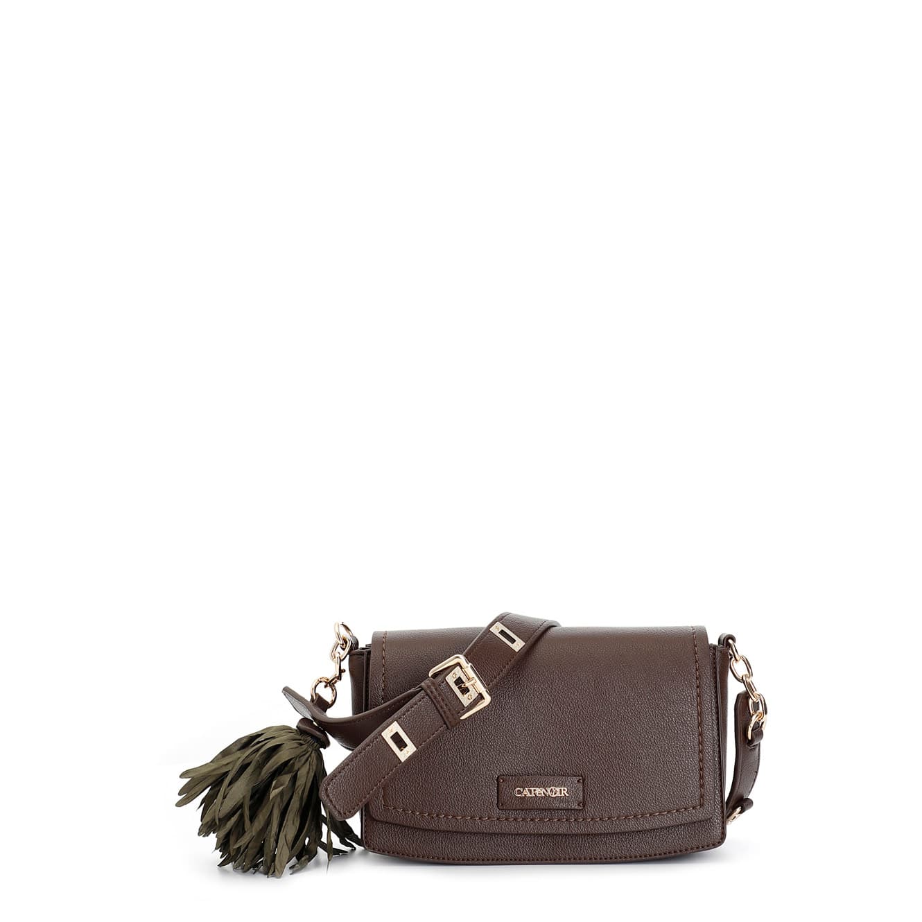 rabat avec grande breloque fleur en tissu, poignée avec boucle régulière dark brown taglia unica