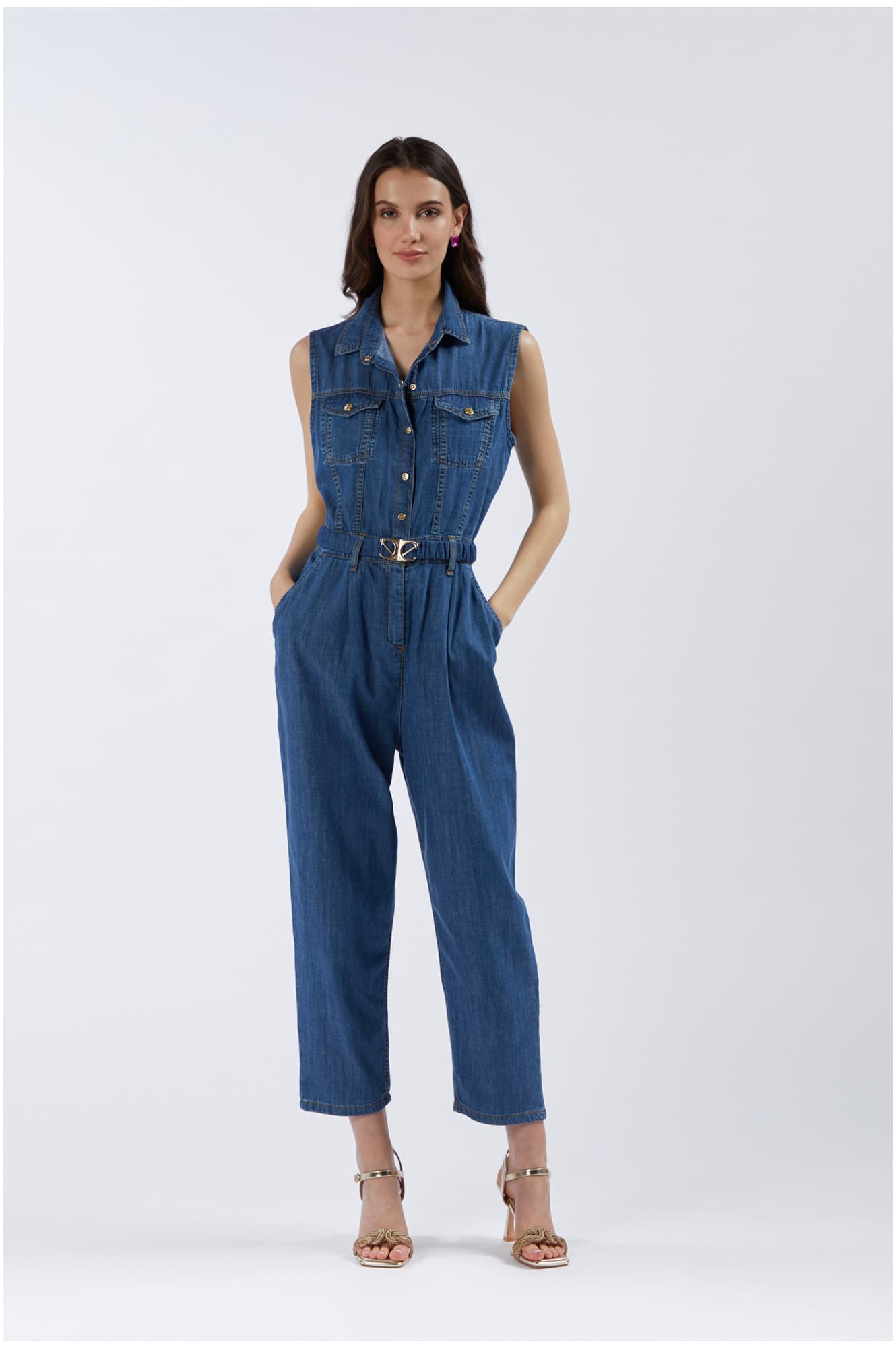combinaison sans manches en chambray medium blue 42