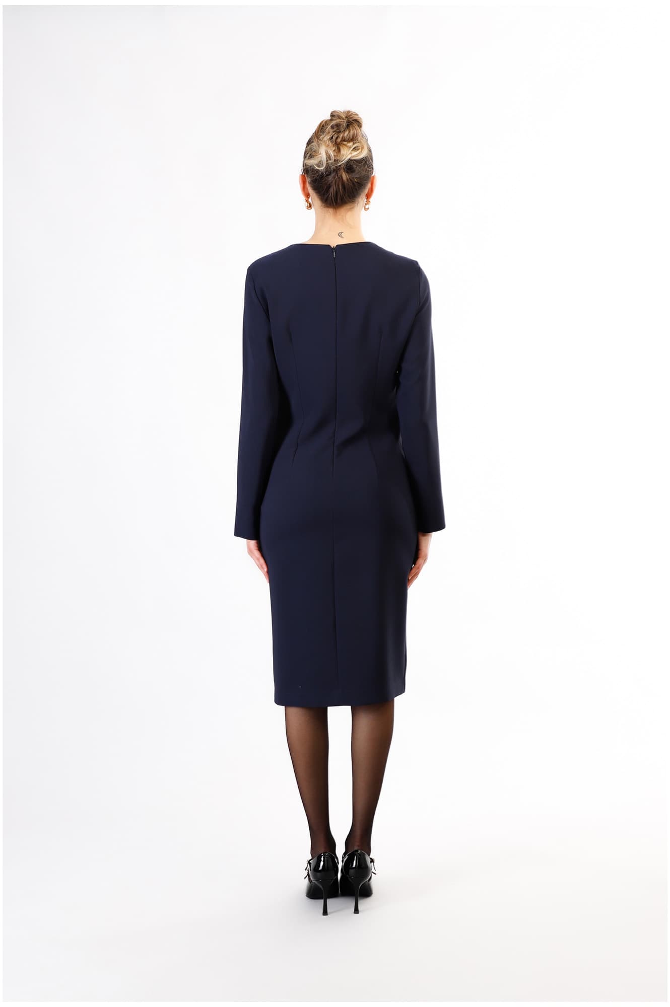 robe effet portefeuille en tissu bi-stretch navy l view 2