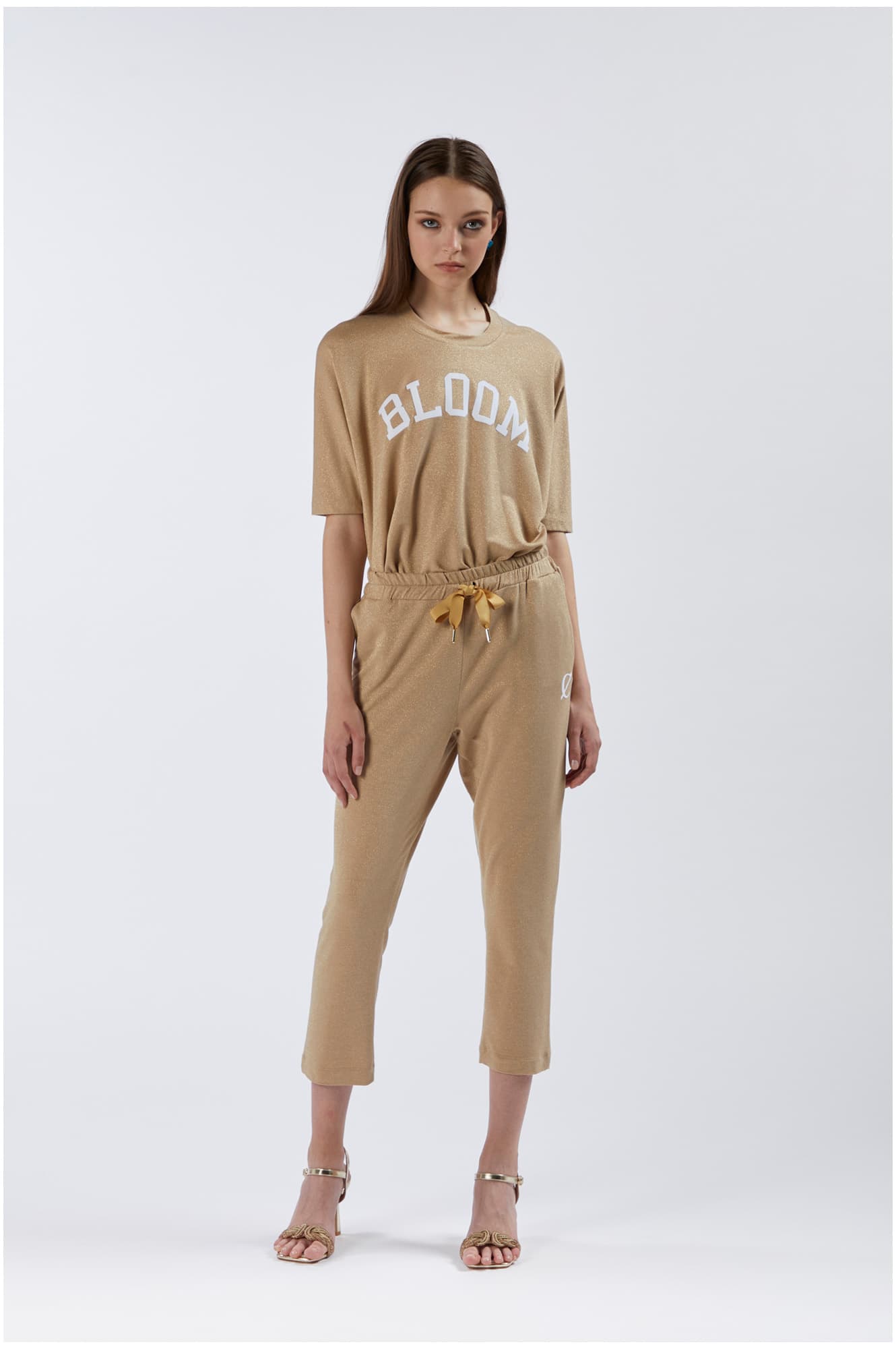 pantalon jogger en tissu lurex light gold m