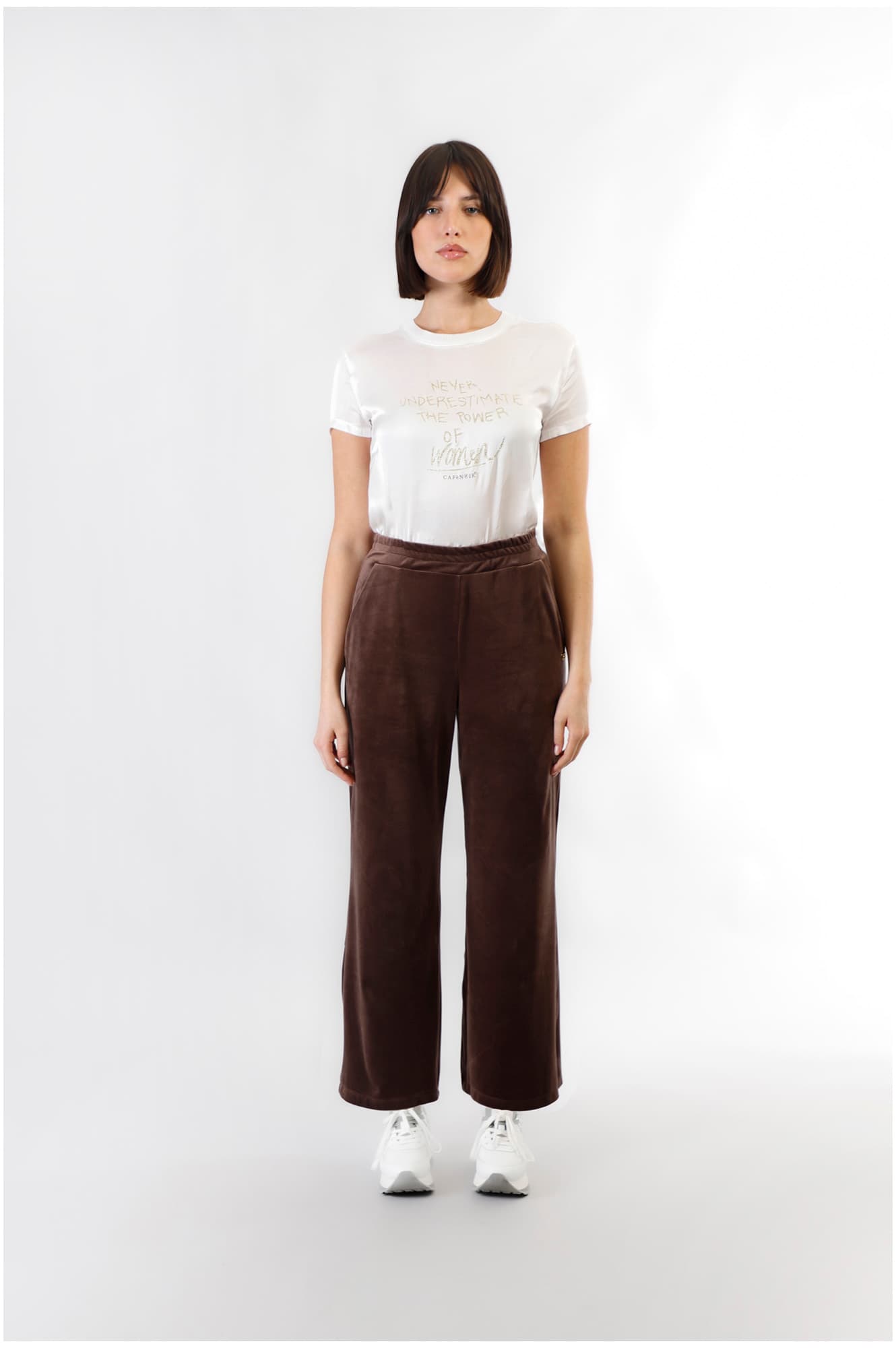 pantalon palazzo en chenille dark brown l