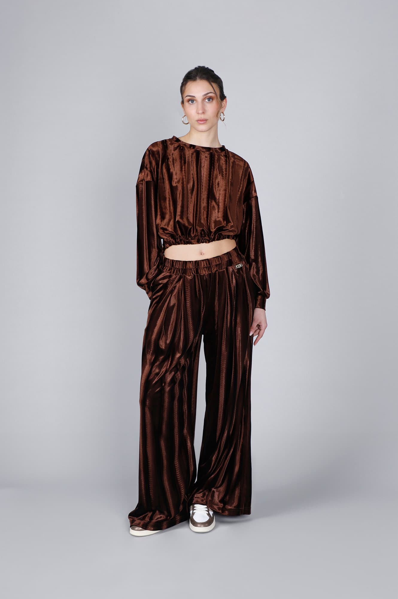 pantalon palazzo en velours dark brown m