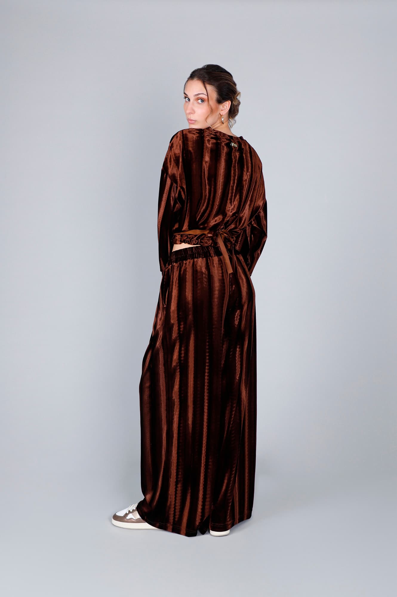 pantalon palazzo en velours dark brown m view 2