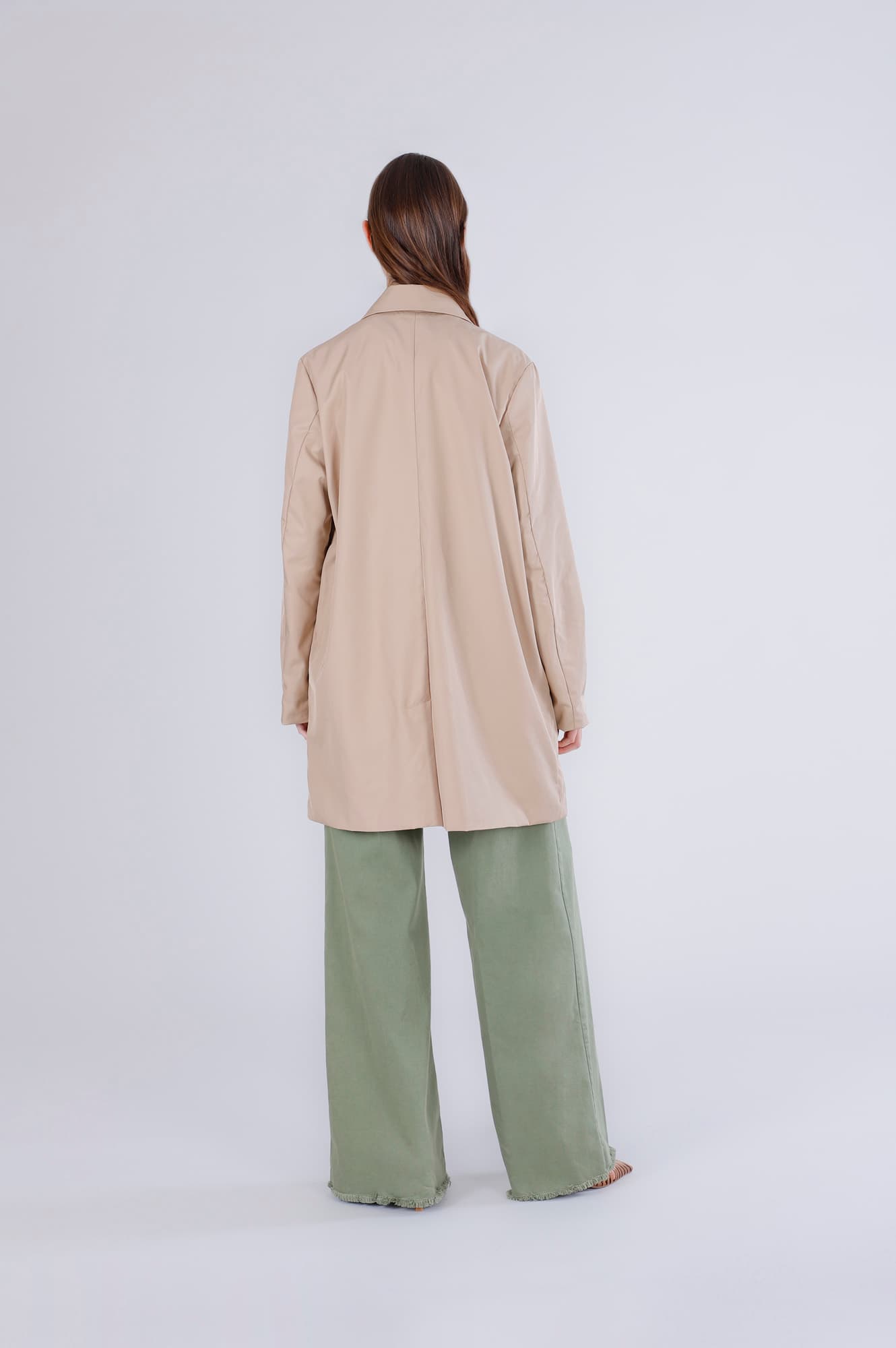 manteau long à simple boutonnage en tissu technique sand 50 view 2