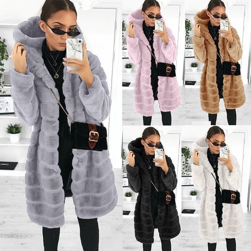 Large size black loose autumn and winter new Korean style plush thickened hooded women's imitation mink fur jacket