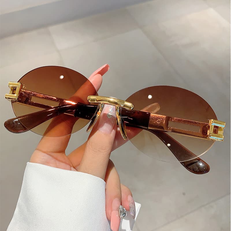 New fashion style frameless oval anti purple line for outdoor street photography, round face slimming and high-end