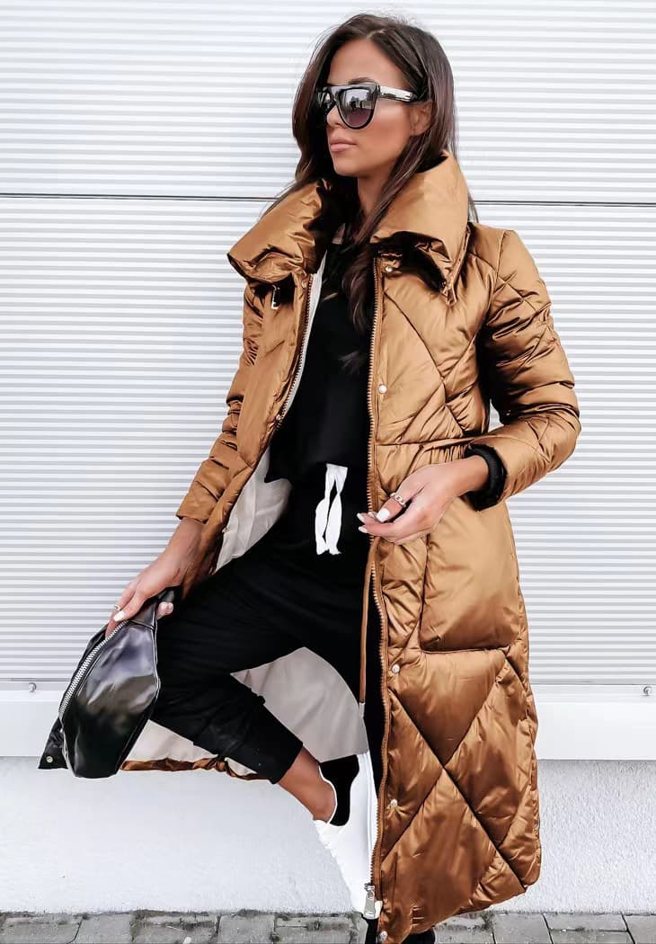 2025 Temperament Commuter Women's Polo Collar Down Long Sleeve Top Zipper Cotton Coat