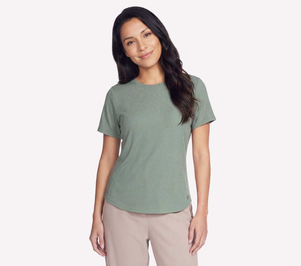 Skechers GO WALK Luxe Rib T-shirt en Taupe/Olive, Pointure XS