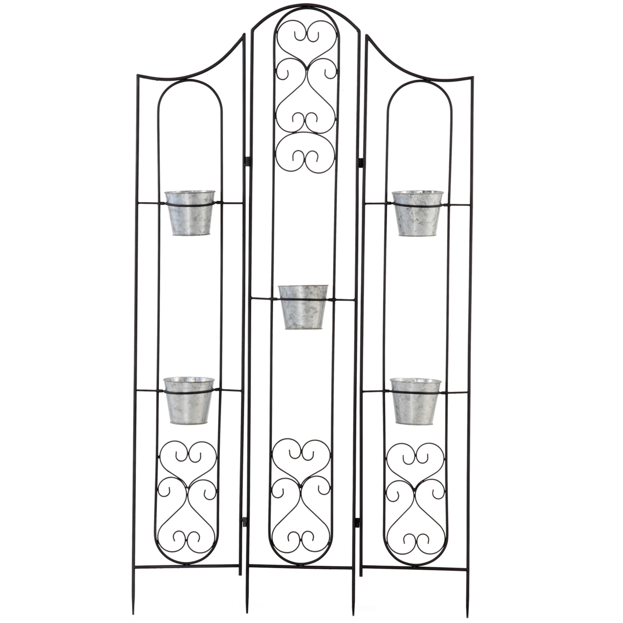 Outsunny Étagère à fleurs pliable en métal design élégant rétro support pots de fleurs avec 5 pots porte plante 82 x 12,5 x 150 cm noir et