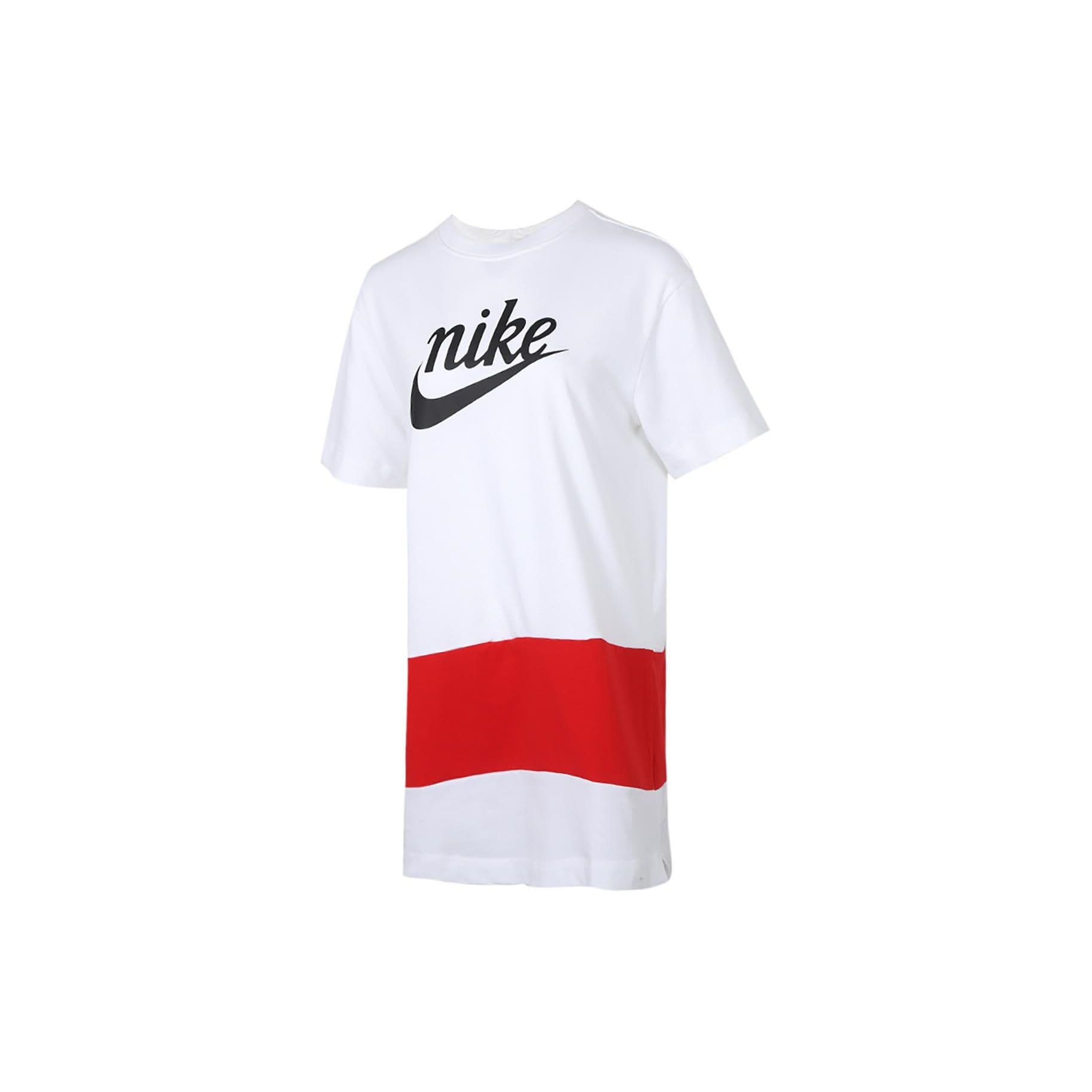 Robe à manches courtes et col rond avec imprimé logo Nike pour femme Blanc Rouge CJ3716-100 cm