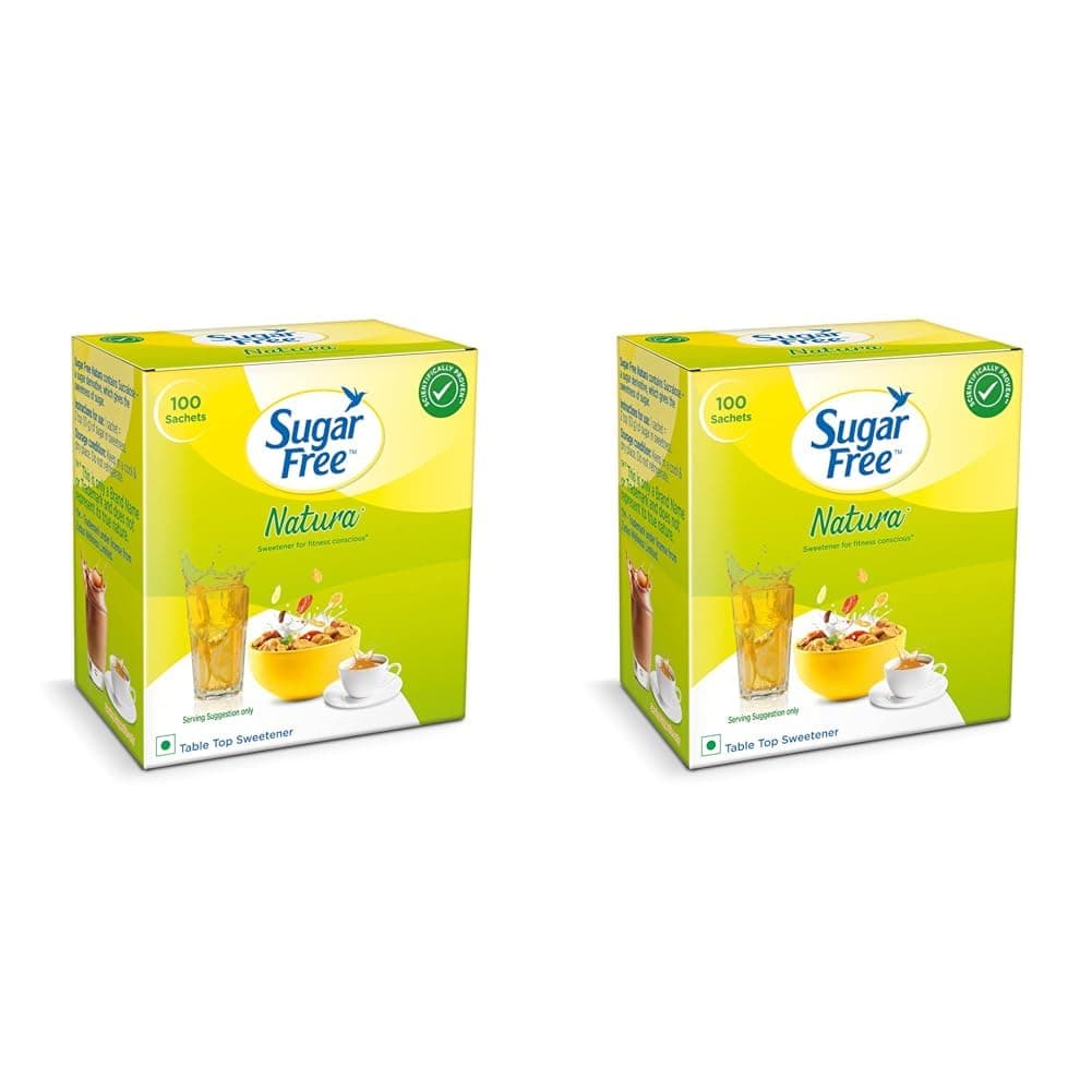 Édulcorant Natura sans sucre et zéro calorie, 100 sachets (lot de 2) | Équivalent à 1 kg de sucre | Résistant à la chaleur, sûr et sucré (75