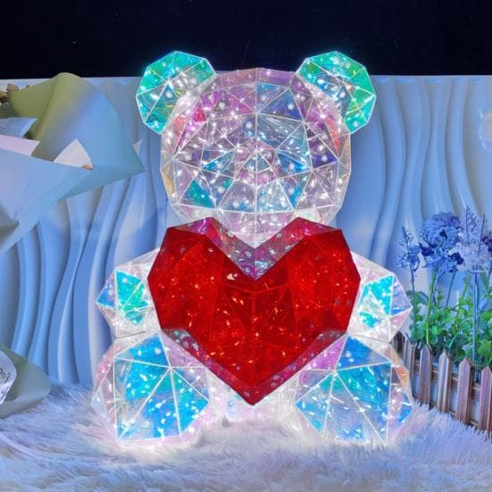 Veilleuse ours en peluche prismatique irisée LED lampe ours bricolage assemblage lampe lapin colorée pour cadeau de Saint Valentin décoration de