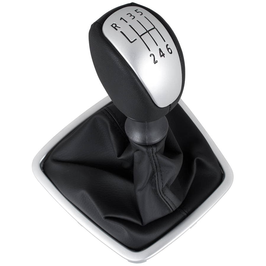 Renault Laguna III 07-15 POMMEAU DE VITESSE NOIR / ARGENT + SOUFFLET NOIR AVEC CADRE ARGENTÉ 6 VITESSES
