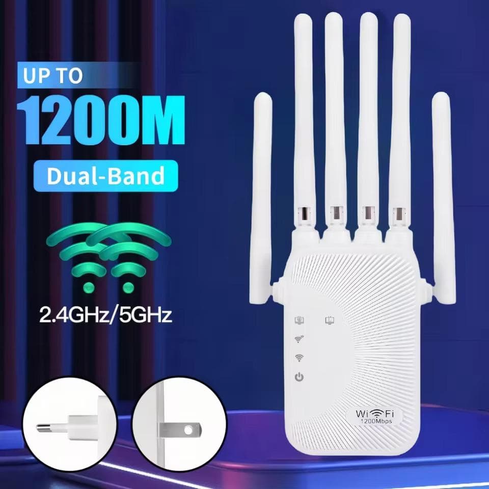Répéteur WiFi 1200 Mbps Amplificateur sans fil double bande 2,4 G 5 GHz Amplificateur de signal longue portée pour répéteur Wi-Fi à domicile et
