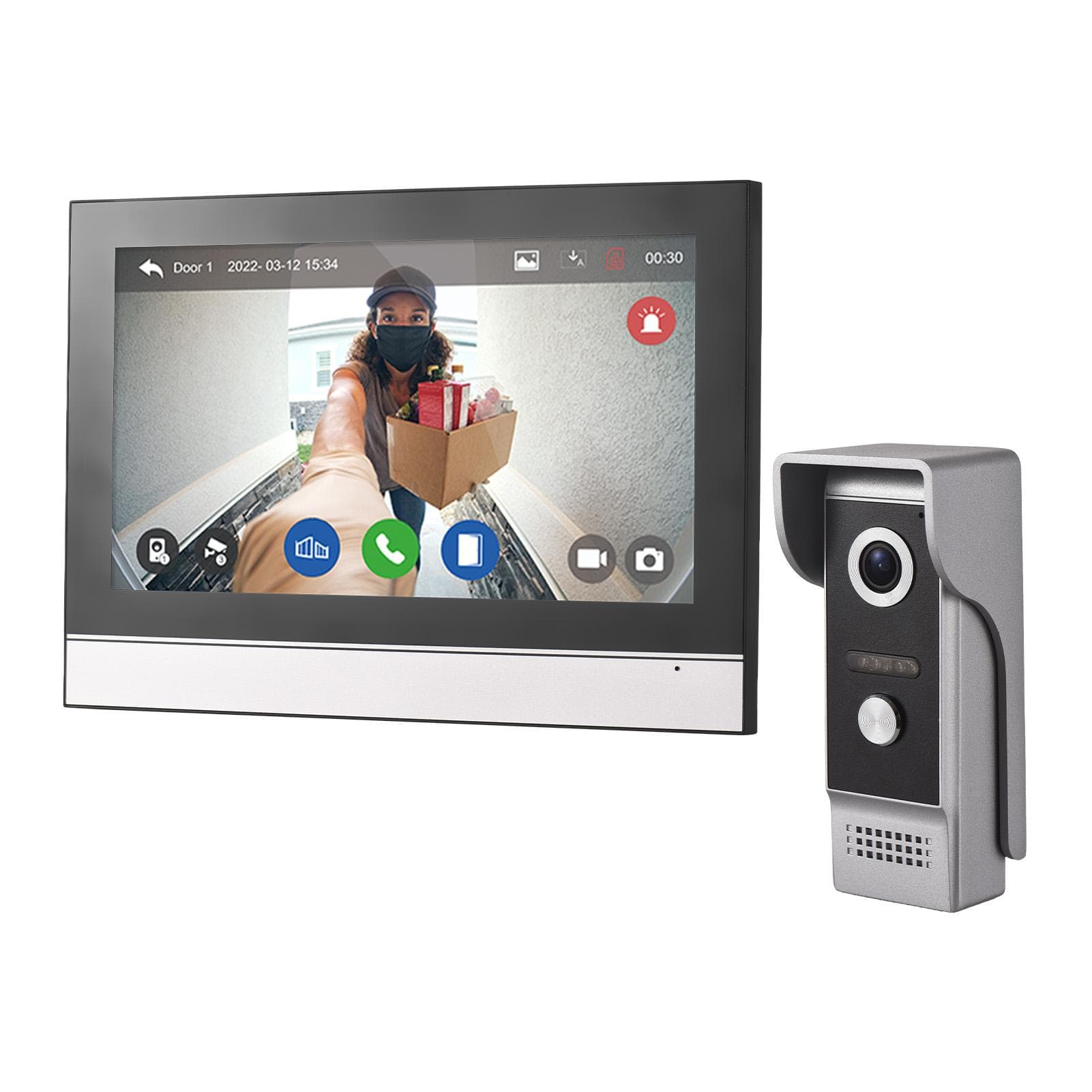Sonnette vidéo sans fil 1080P avec moniteur TY APP WiFi Visiophone à écran tactile 7 pouces