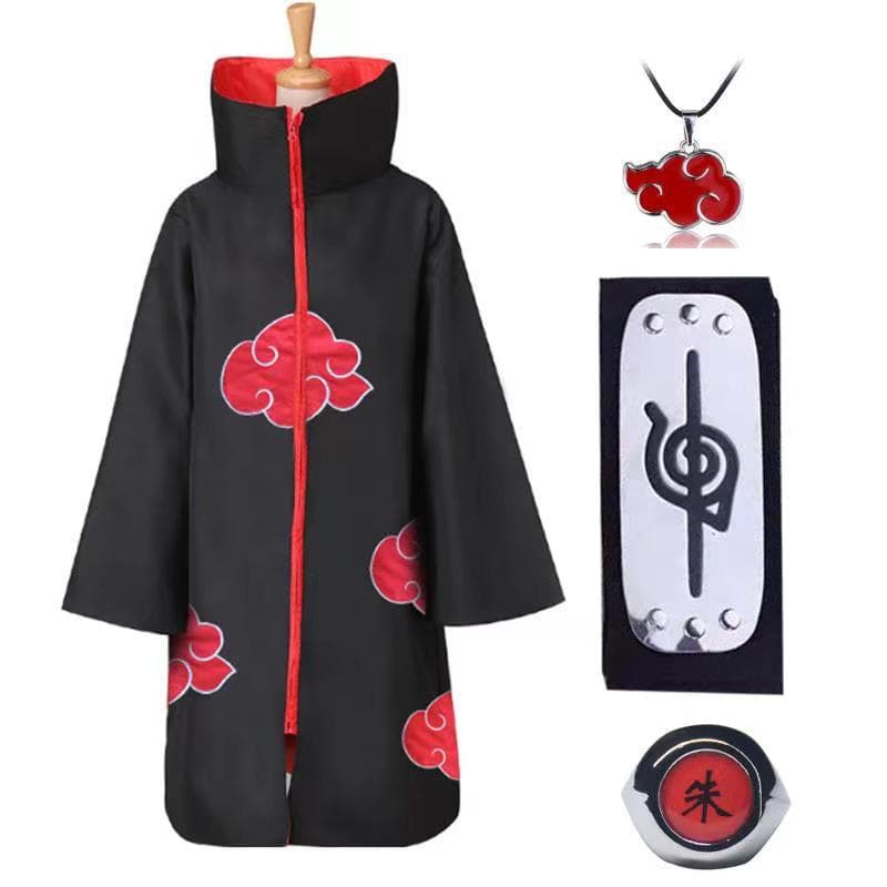 4 pièces Anime Naruto Akatsuki Uchiha Itachi Cosplay Costume cape Robe Ninja Trench Coat ensemble anneau bandeau Halloween cm