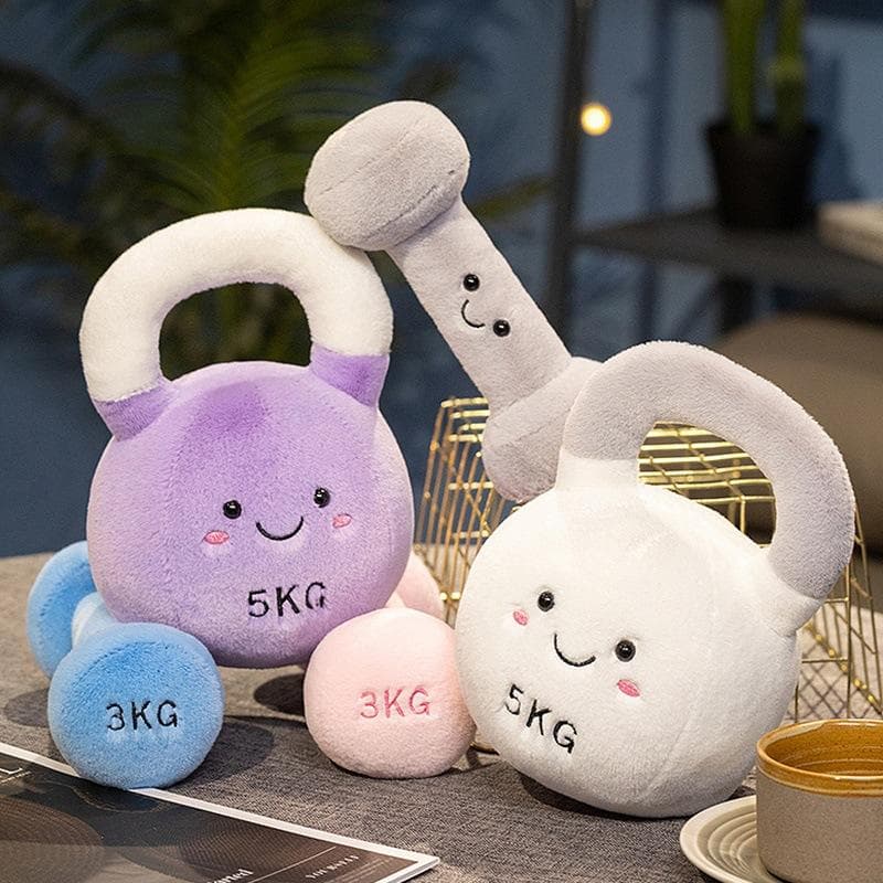 Poupée haltère douce créative jouet en peluche poupée kettlebell poupée en chiffon décorative de gym cadeau d'anniversaire hommes et femmes