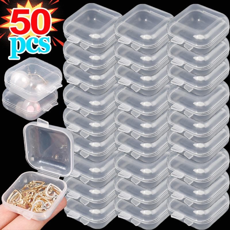Mini boîte de rangement carrée, 5 à 50 pièces/lot, couvercle rabattable en plastique Transparent, petit étui pour pilules et bijoux, boîtes de