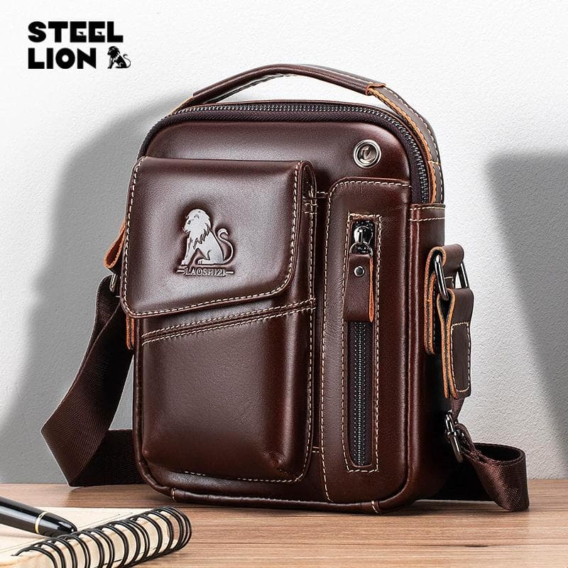 LAOSHIZI sac à bandoulière en cuir véritable pour hommes sac de messager Design de marque sac de voyage en plein air décontracté bleu