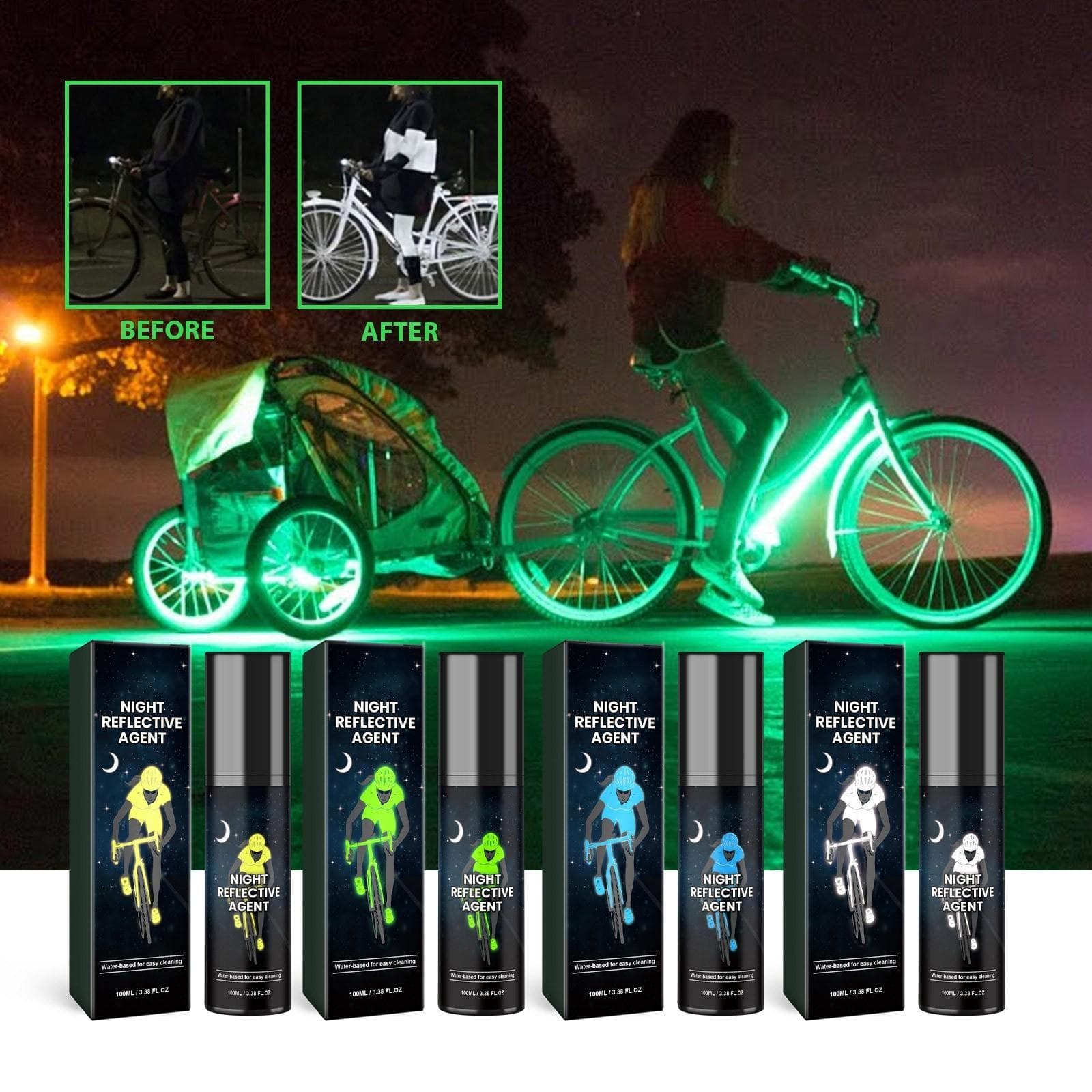 Peinture en aérosol réfléchissante pour tissu, peinture en aérosol lumineuse, peinture en aérosol réfléchissante lumineuse, vélo, skateboard,