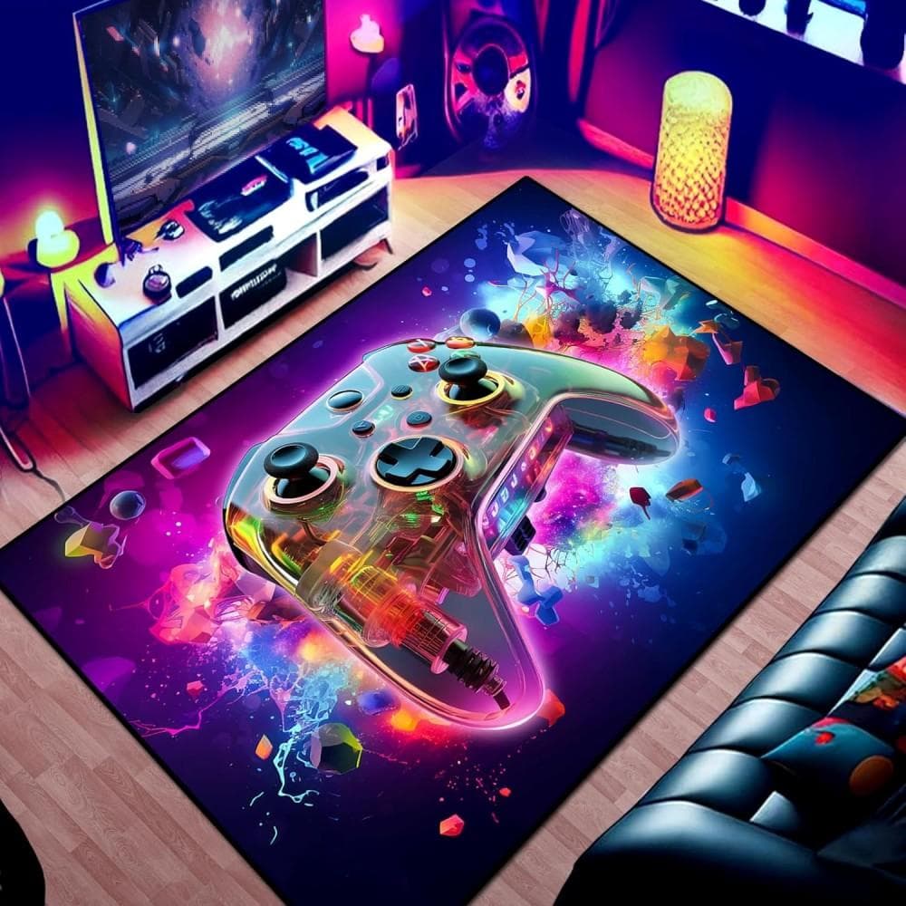 Tapis de jeu pour adolescents Tapis 3D transparent Manette de jeu Contrôleur de jeu pour salle de jeu Chambre de garçons Filles Salle de jeux Tapis