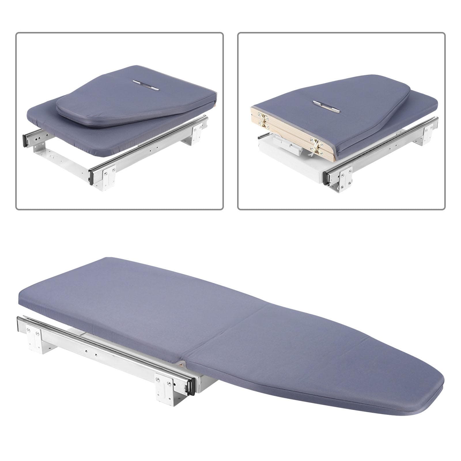 Planche à repasser pliante, Montage sur armoire, Cadre métallique robuste coulissant 80x29.5cm gris