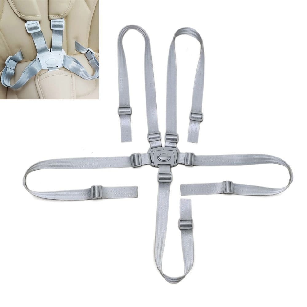 Ceinture de chaise haute pour bébé robuste 5 points Sangle de sécurité pour chaise haute pour bébé Dîner gris