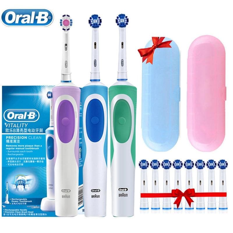 Brosse à dents électrique Oral B Dual Clean, Rotation, Type de Vibration, brosse à dents Oral B Rechargeable avec 8 têtes de brosse + boîte de