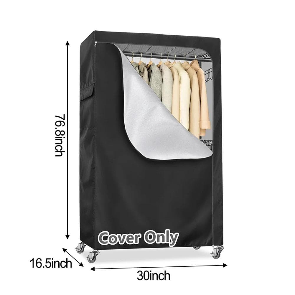 Housse de portant à vêtements en tissu Oxford 210D, résistante, anti-poussière, imperméable, avec fermeture éclair et poches latérales pour le