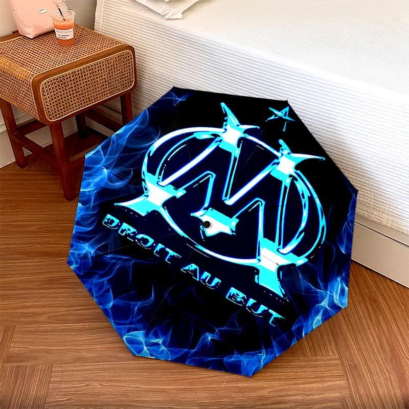 1 Parapluie Pliant Automatique - Motif Olympique de Marseille, Design Portable & Pliable avec 8 Baleines, Cadeaux de Noël d'Anniversaire
