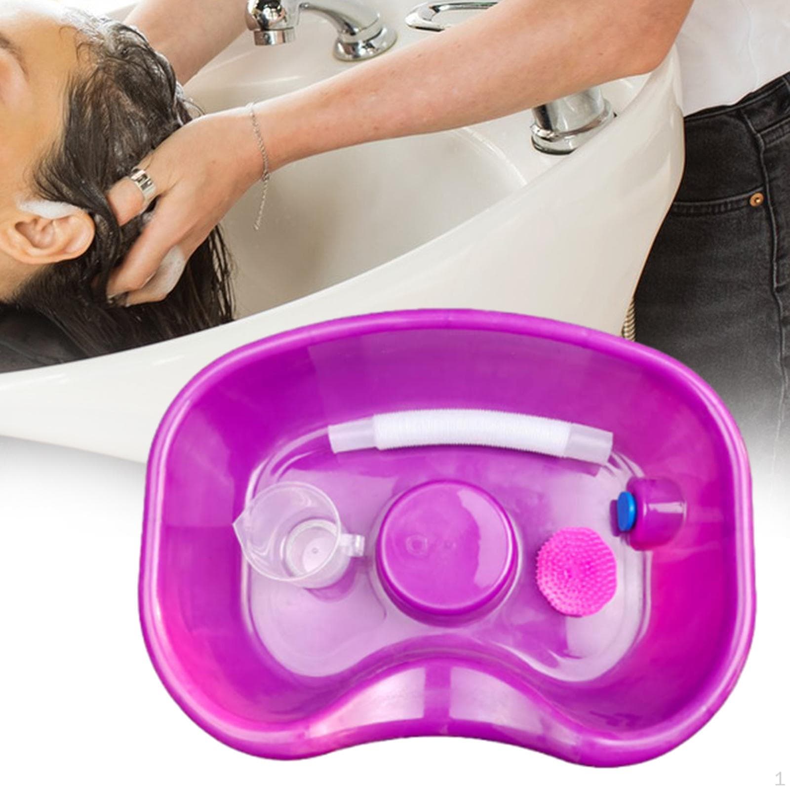 Bassin de shampoing de chevet pour le lavage des cheveux, plateau de lavage confortable avec coussin de tête pour la chambre à coucher violet