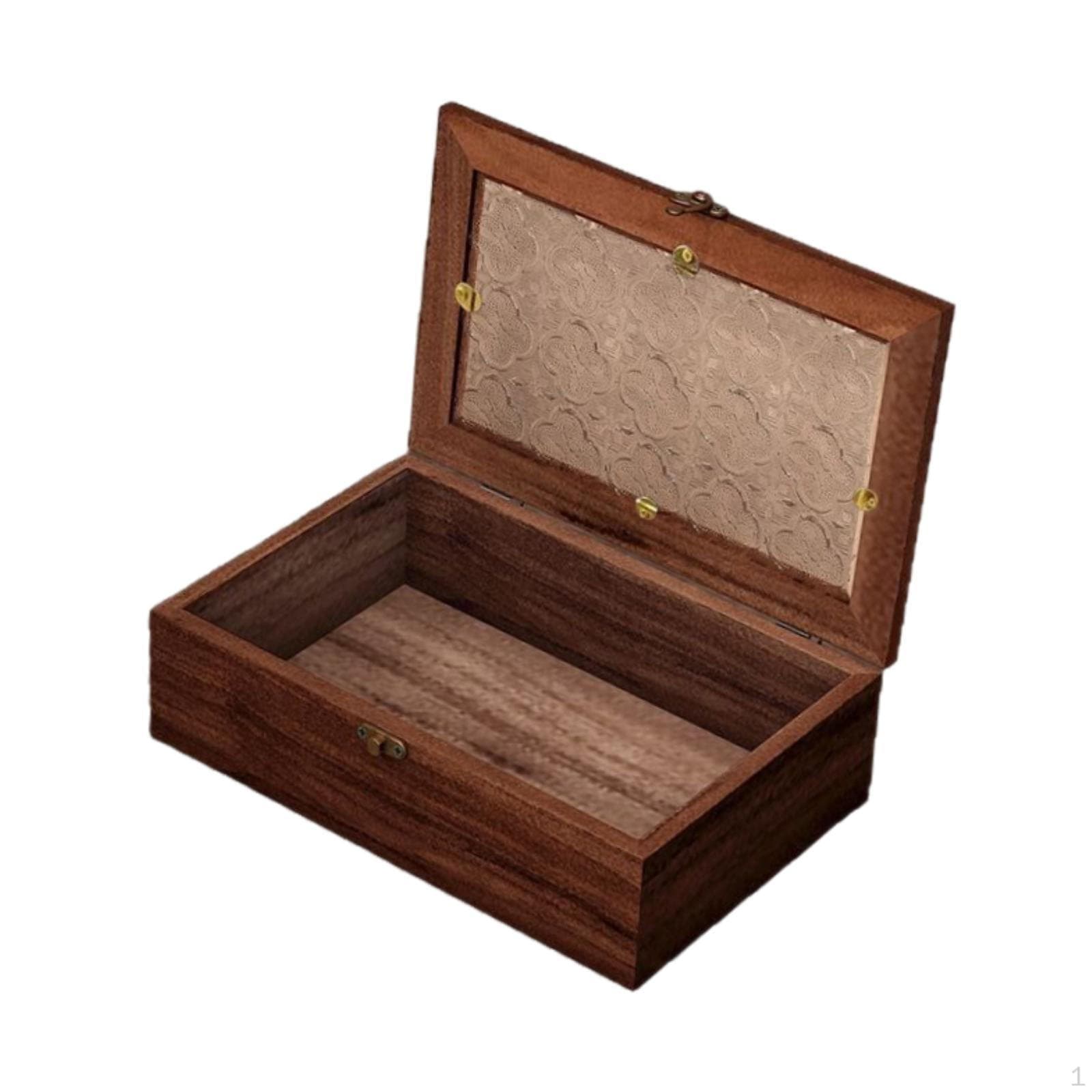 Boîte de Rangement en Bois Portable avec Couvercle Transparent Bijoux Antiques Décoratif Babiole Vide Souvenir